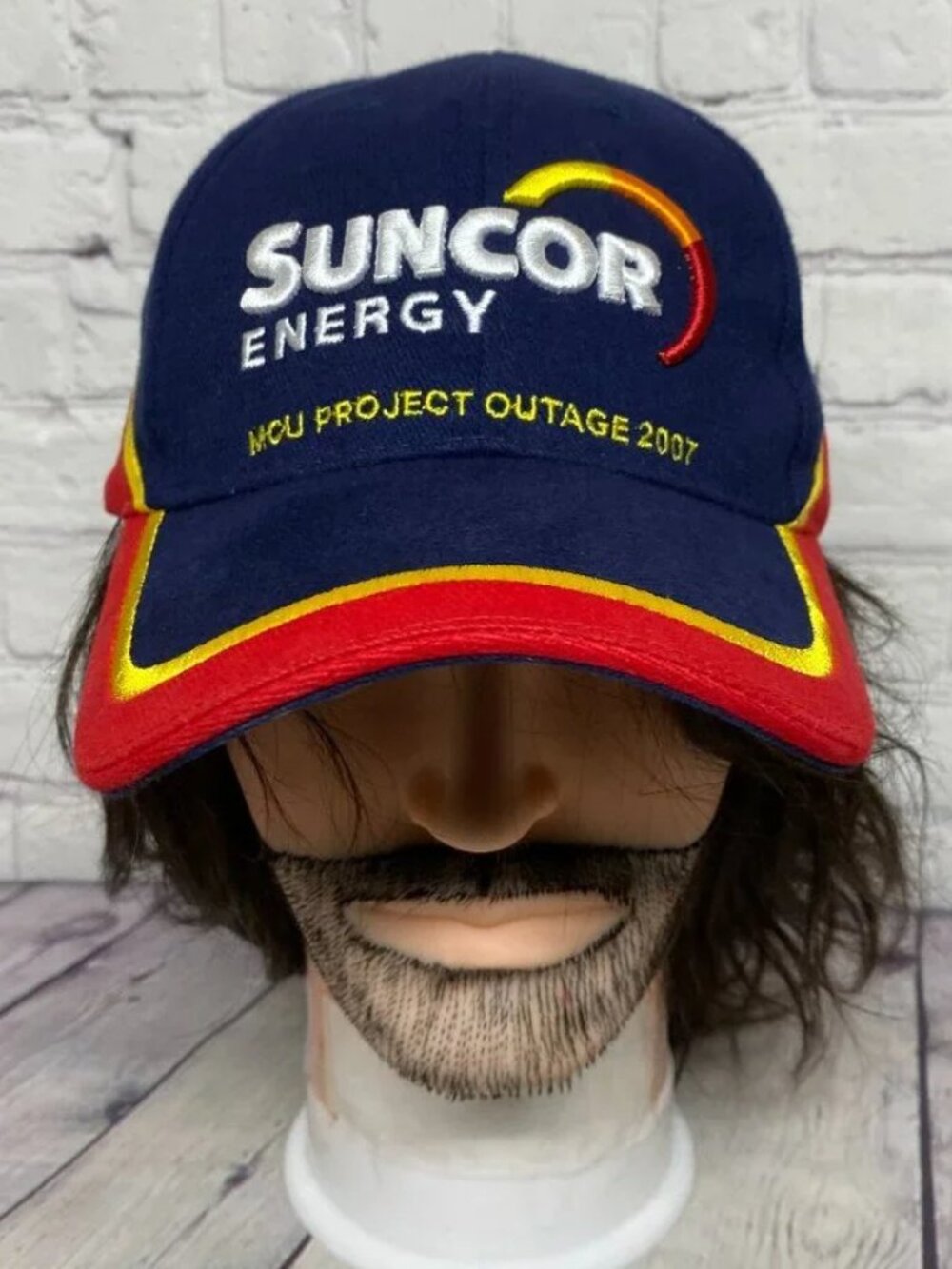 Vintage Hat Cap Strap Back Navy Blue Red Yellow Suncor MCU Outage 2007 Y2K